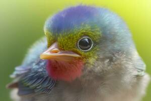 ai generiert Fantasie süß Regenbogen Vogel geeignet zum Kinder Buch. neural Netzwerk ai generiert foto