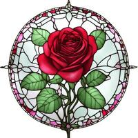 ai generiert Grafik von ein rot Rose auf ein befleckt Glas Fenster foto