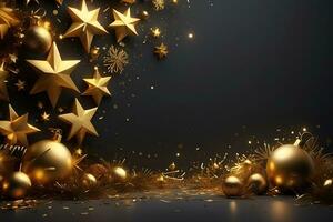 ai generiert glücklich Neu Jahr Hintergrund mit golden Sterne und Dekorationen foto