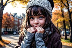 ai generiert ein süß jung Mädchen gekleidet im charmant Herbst Kleidung, Digital Kunst Illustration, generativ ai foto