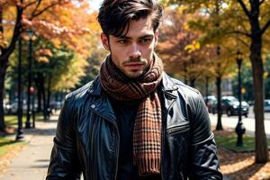 ai generiert ein stilvoll Mann gekleidet im Herbst Mode, Digital Kunst Illustration, generativ ai foto