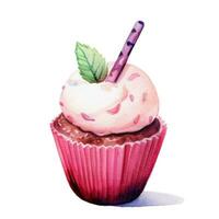 ai generiert köstlich schön Cupcake. Aquarell foto