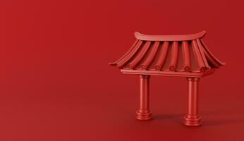 3d machen von rot Chinesisch Tor zum glücklich Chinesisch Neu Jahr 2024 auf rot Hintergrund. foto