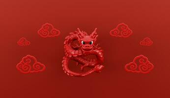 3d machen zum glücklich Chinesisch Neu Jahr 2024 von Drachen Tierkreis mit Wolke auf rot Hintergrund. foto
