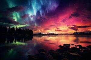 ai generiert Aurora Borealis im das Nacht Himmel. Nord Beleuchtung im das Himmel. foto