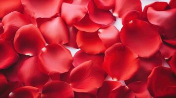ai generiert rot Rose Blütenblätter mit Kopieren Raum. einfach noch elegant Möglichkeit zum Valentinstag Tag foto