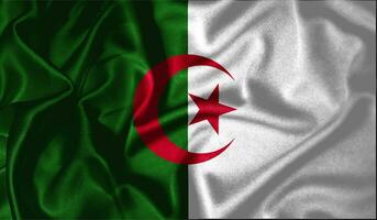 Algerien Flagge winken flattern im das Wind mit realistisch Textur Stoff Seide Satin- Hintergrund foto