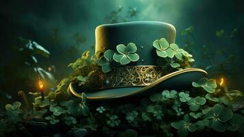 ai generiert elegant Grün Kobold Hut zum st. Patrick's Tag. foto