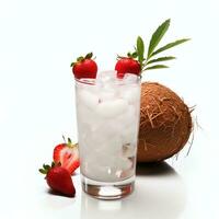 ai generiert Auf Rumbasis alkoholisch Cocktail mit Erdbeeren und Kokosnuss foto
