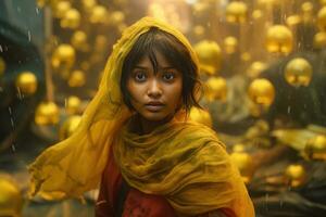ai generiert das zauberhaft Schönheit von ein Frau im Gelb und Orange foto