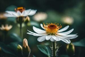 ai generiert Weiß Blumen mit Gelb Staubblatt im das Mitte foto