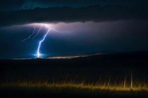 ai generiert ein Blitz Bolzen ist gesehen im das Himmel Über ein Feld foto