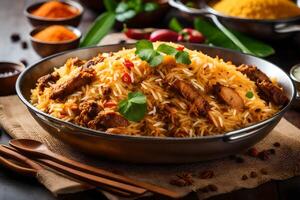 ai generiert indisch Essen - - Biryani - - Hähnchen - - Reis - - Curry - - Curry Reis - - Curry Reis foto