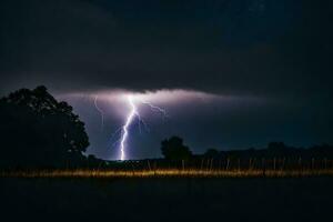 ai generiert Blitz Streiks Über ein Feld beim Nacht foto