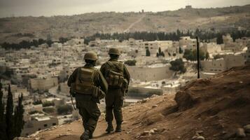 ai generiert Militär- Konflikt zwischen Israelis und Palästinenser, und das ganz Mitte Osten Region. foto