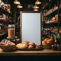 ai generiert sauber Weiß leer Bretter zum Werbung Banner im Geschäft und Supermarkt Bereiche, Marketing und Rabatt leer Tafel Anzeige Entwürfe, gut zum Anzeige, Banner, Werbetafeln foto