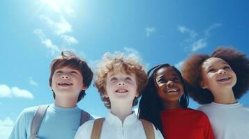 ai generiert Vielfalt Kinder Gruppe Team. Union, deib, Diversität, Eigenkapital, Aufnahme, Zugehörigkeit Konzept foto