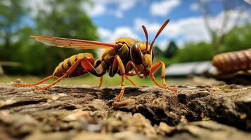 ai generiert Foto von Papier Wespe auf ein Boden. generativ ai