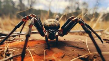 ai generiert Foto von Redback Spinne auf ein Boden. generativ ai