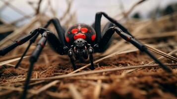 ai generiert Foto von Redback Spinne auf ein Boden. generativ ai