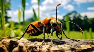 ai generiert Foto von langhörnig Käfer auf ein Boden. generativ ai