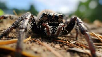ai generiert Foto von Springen Spinne auf ein Boden. generativ ai