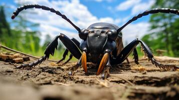 ai generiert Foto von langhörnig Käfer auf ein Boden. generativ ai