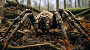 ai generiert Foto von Goliath Vogel fressen Spinne auf ein Boden. generativ ai
