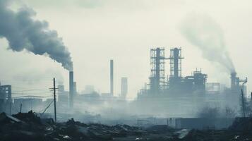 ai generiert ein Foto von ein Stadt Horizont teilweise verdeckt durch Fabrik Rauch. generativ ai