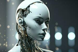 ai generiert Nahansicht schön weiblich Roboter und Mädchen Humanoid Gesicht ai generiert foto