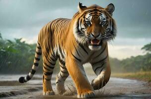 ai generiert Tigers Attacke, realistisch Bilder von wild Tier Anschläge foto