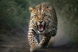 ai generiert Leoparden Attacke, realistisch Bilder von wild Tier Anschläge foto
