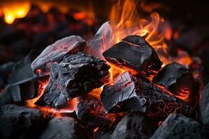 ai generiert Nahansicht von das Sterben Flammen von ein Feuer. schwelend Kohlen. foto