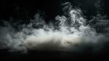 schwarz Hintergrund mit grau Rauch ein Grusel Stimmung, generativ ai. foto