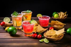 ai generiert Mexikaner Cocktails mit Kalk, Koriander und Tortilla Chips foto