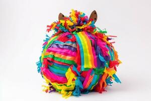 ai generiert ein bunt Pinata mit ein Pferd Kopf auf oben foto