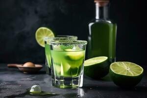 ai generiert ein Glas von Grün Margarita mit Limette Scheiben foto