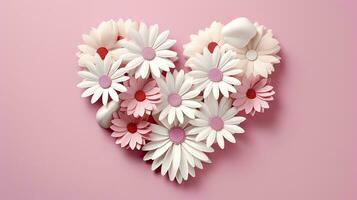 ai generiert Blume Herz gestalten Pastell- Rosa Hintergrund foto