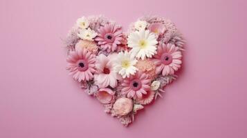 ai generiert Blume Herz gestalten Pastell- Rosa Hintergrund foto
