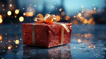 ai generiert Weihnachten Neu Jahr Urlaub Geschenk Kasten, abstrakt verschwommen Urlaub Hintergrund foto