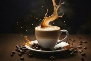 ai generiert aromatisch Kaffee Spritzen und Spritzer im ein Glas foto