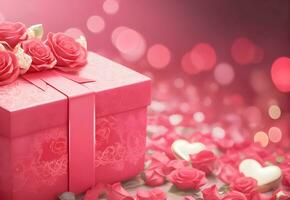 ai generiert Geschenk Box und Rosen zum Valentinstag Tag.generieren ai foto