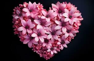 ai generiert ein Herz geformt Blume mit Rosa Blumen foto