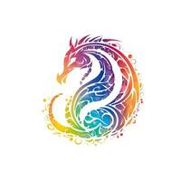 ai generiert skizzenhaft Logo mit Drachen im Regenbogen auf ein Weiß Hintergrund. generativ ai foto