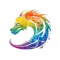 ai generiert skizzenhaft Logo mit Drachen im Regenbogen auf ein Weiß Hintergrund. generativ ai foto