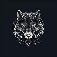 ai generiert skizzenhaft Logo mit ein Wolf Kopf im Weiß auf ein schwarz Hintergrund. generativ ai foto