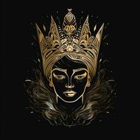 ai generiert skizzenhaft Logo mit ein Königin im Gold auf ein schwarz Hintergrund. generativ ai foto