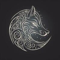 ai generiert skizzenhaft Logo mit ein Wolf Kopf im grau auf ein schwarz Hintergrund. generativ ai foto