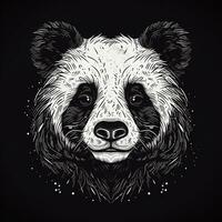 ai generiert skizzenhaft Logo mit ein Panda Kopf im Weiß auf ein schwarz Hintergrund. generativ ai foto