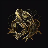 ai generiert skizzenhaft Logo mit ein Frosch im Gold auf ein schwarz Hintergrund. generativ ai foto